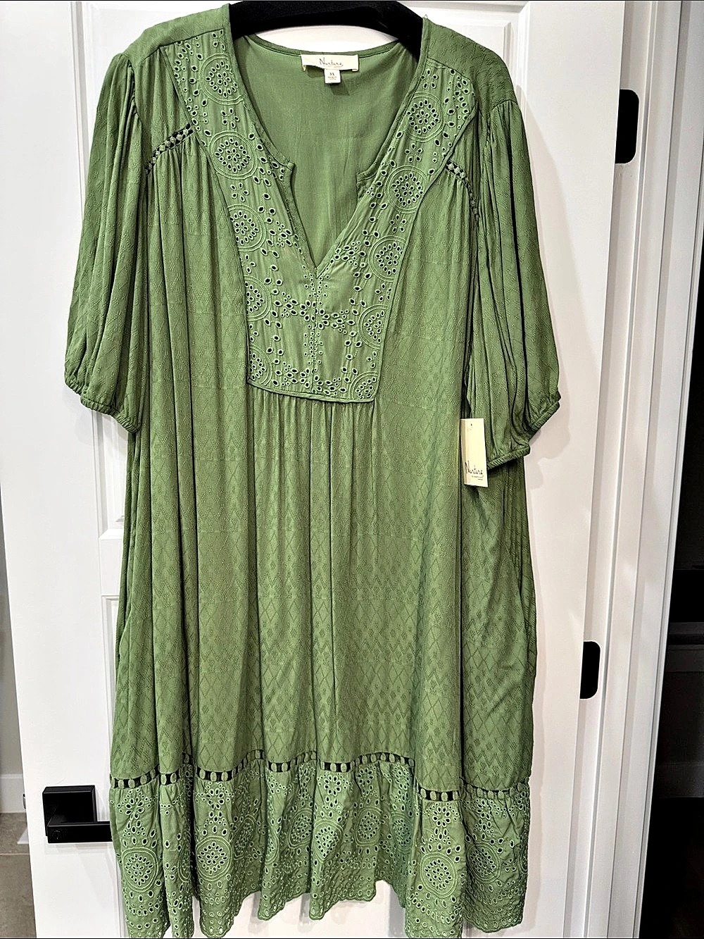 Nurture by Westbound Mini Eyelet Detail Dress in Green Size 3X NWT
